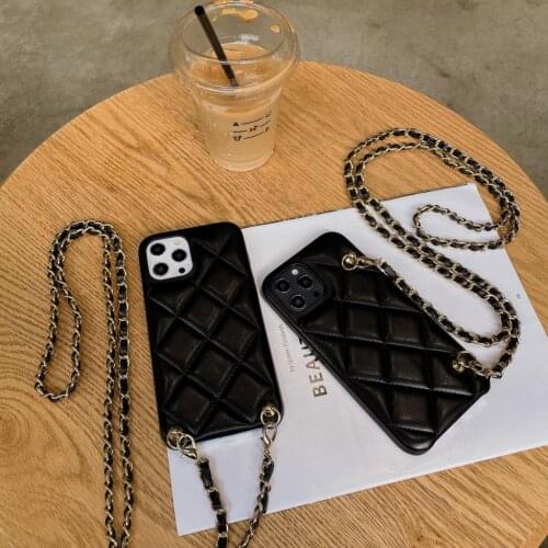Fashion Long Metal Chain Cross Body Handbag Design Lambskin Leather Case CoverFor Iphone 12 11 Pro XS Max XR X 8 7 Plus SE 2020