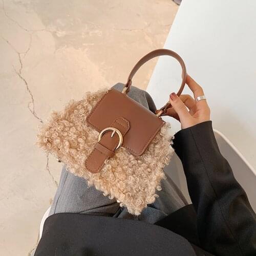 Fashion Lambswool Women Handbags Designer Patchwork Shoulder Bags Luxury Faux Fur Crossbody Bag Lady Small Purse Female Sac