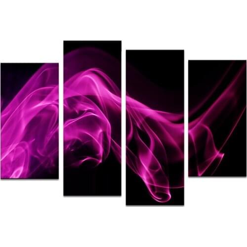 4 panel Set Modern Abstract Lines Purple Oil Painting On Canvas Wall Art Home Living Room Decoration Picture