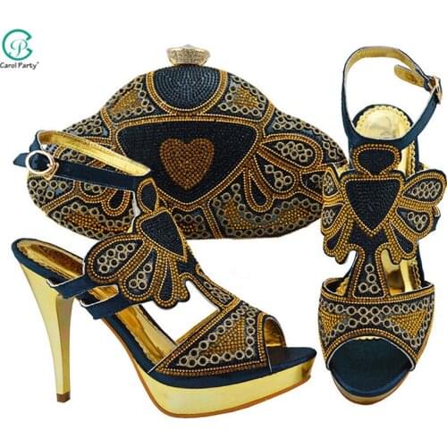 Italian design Shoe and Bag Set for Party New Fashion Women Party Shoes and Matching Bags Sets Decorated with Appliques