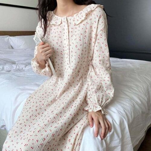 Nightdress womens new style sleepwear cotton long-sleeve lace nightgown casual home wear loose night gowns nightrobe pijamas