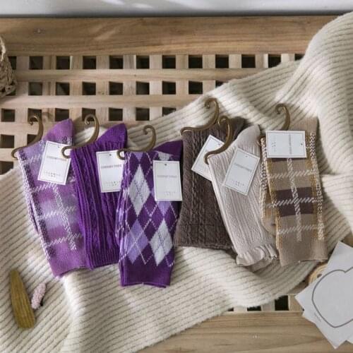 6 Pairs/Lot Solid High Quality Cotton Socks Women Soft Breathable Harajuku Cute Brown Retro Purple casual Sox Woman
