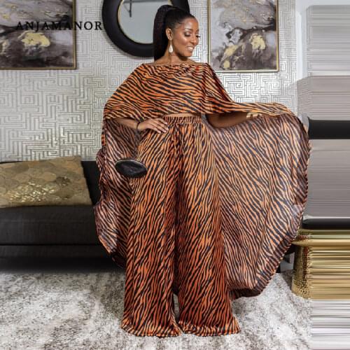 ANJAMANOR Spring Autumn 2021 New Fashion Animal Print Cloak Loose Wide Leg Pants Casual Two Piece Set Plus Size D57-FE39