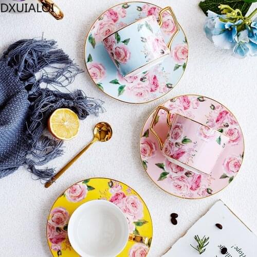 Phnom Penh Rose Ceramic Coffee Cup Household Coffee Cup and Saucer Set Simple Afternoon Camellia Tea Cup with Spoon 200ML