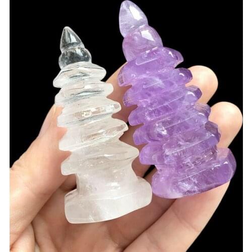 Natural Amethyst Wenchang Tower Healing Crystal Feng Shui Tower Clear Quartz Point Mineral Spirit Stone Home Fengshui Decoration