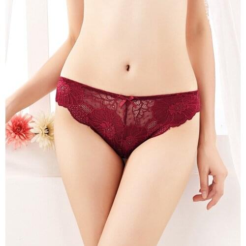 Transparent full lace low waist briefs Sexy cute bow seamless ladies shorts cotton underwear