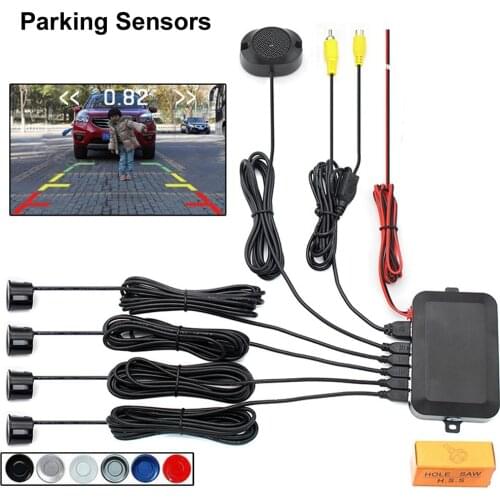 HIRIOT Car Reverse Video Parking Radar 4 Sensor Rear View Backup Security System Sound Buzzer Alert Alarm for Camera Car Monitor