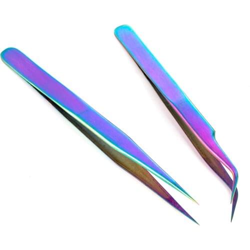 Rainbow Color Decoration Picker Dead Skin Remover Manicure Makeup Curved Straight Tweezers Eyelash Extension Nails Tools 1Pcs