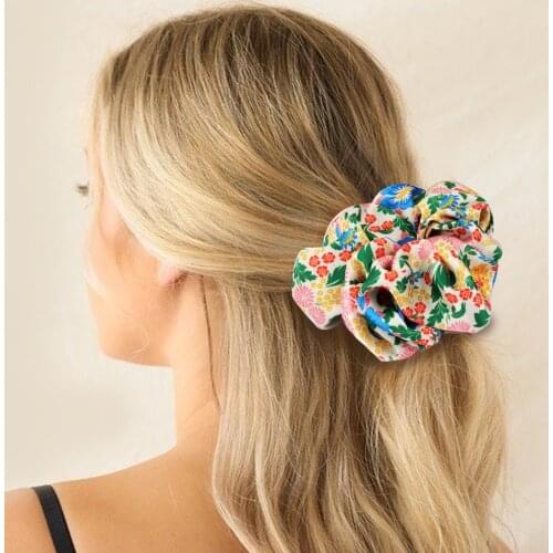 Floral Print Kids Baby Girls Elastic Hair Ties Rope Vintage Scrunchie Headband Ponytail Holder Hair Accessories Headwear