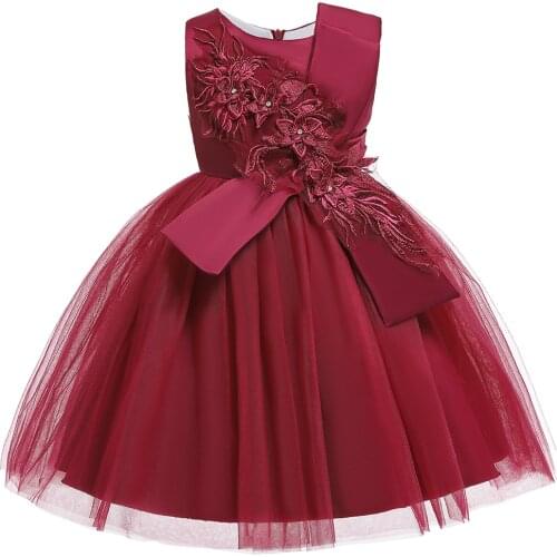 Christmas Lace Flower Tutu Princess Dress Baby Girls Bow Show Flower Kids Girl Party Dress Childrens Formal Wedding Dress L5150