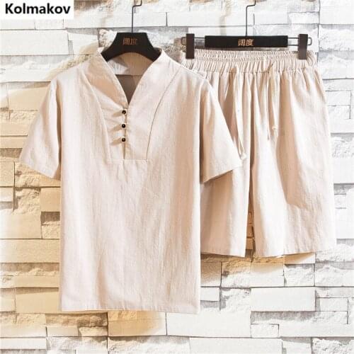 Shirt + trousers) 2019 summer men short sleeves shirt Men Cotton and linen shirts mens High quality of casual fashion shirts