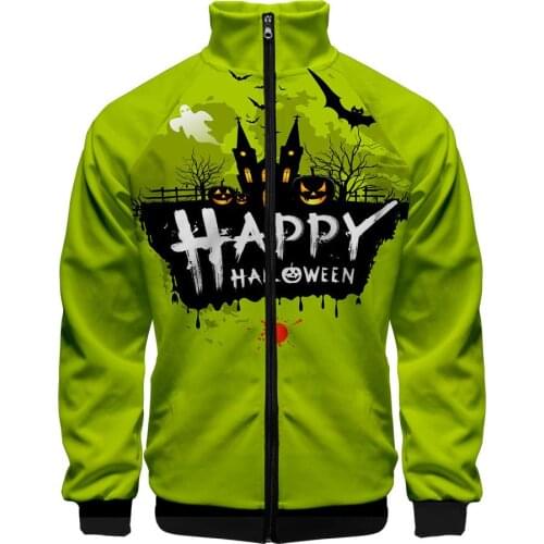 Happy Halloween Stand Collar zipper jacket Men/Women Fashion Handsome Jacket 3D Print Happy Halloween Stand Jacket green Coats
