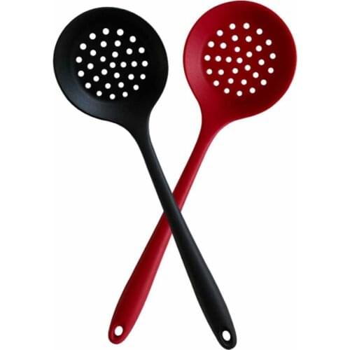 Silicone Scooping Spoon Colander Non-stick Pan Design Red Black Color Oil Filter Grid Kitchen Tool Food Strainer