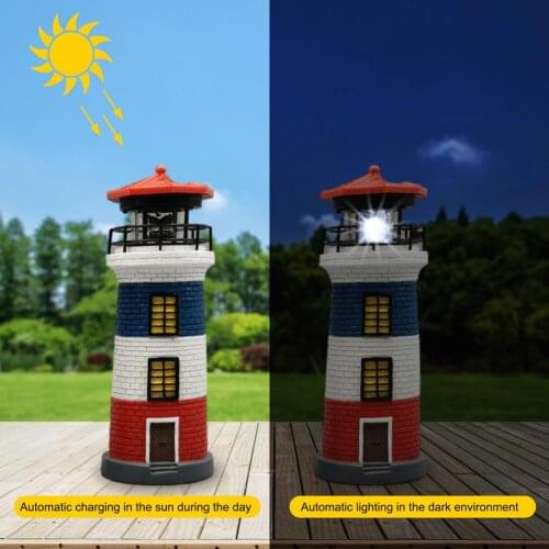 Resin LED Lighthouse Solar Light Rotating Beacon Tower Lamp Garden Outdoor Decorative Lighting Garden Leuchtturm Beacon Lamp