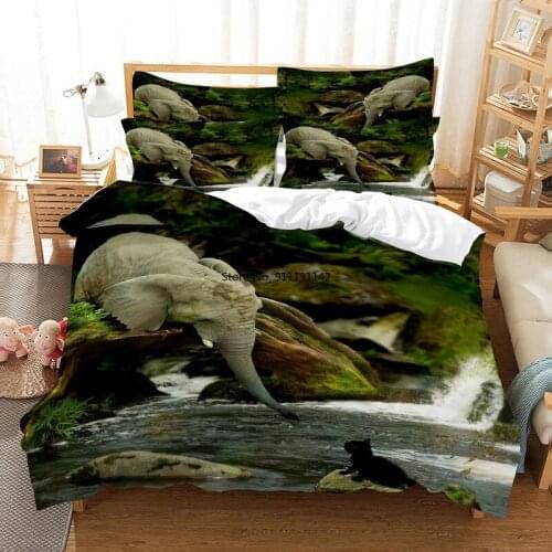 Modern Wild Elephant Bedding Set Down Quilt Cover Pillowcase 3D Animal Digital Print Bedding Home Textile