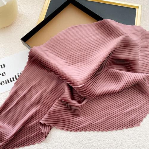 Stylish Womens Small Scarves Solid Color Silk Pleated Decorative Headscarf Soft Beautiful Bandana Elegant Retro Hair Tie Band