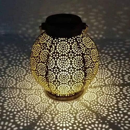 Outdoor Waterproof Solar Lamp Retro Hanging Solar Hollow Lantern For Outdoor Metal Patio Balcony Garden Decoration