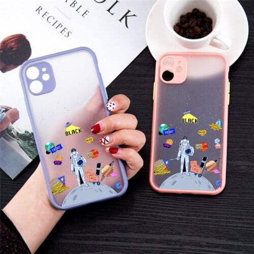 Funny Cartoon Astronaut Space Phone Case for iPhone 11 12 Pro Max X XS XR SE20 6S 7 8 Plus Pattern Clear Hard Matte Cover Fundas