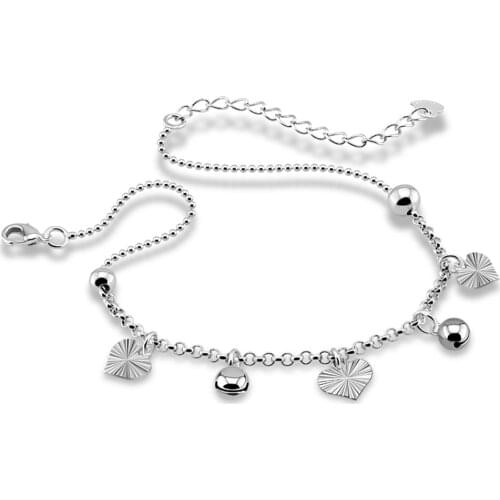 Fashion 925 sterling silver anklet for women simple Heart-shaped bell anklet Summer popular girls foot jewelry gift
