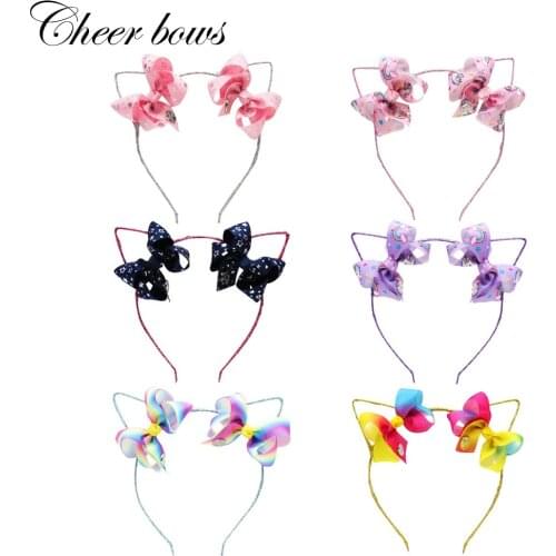 1PC Unicorn Hairbows Headband for Gilrs Handmade Ribbon Bows Hair Hoop Children Kids Hairbands Hair Accessories