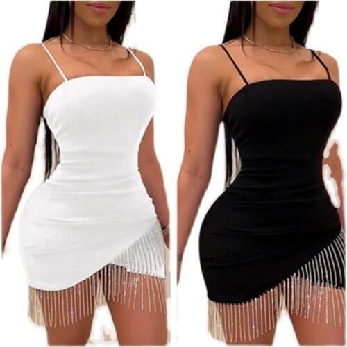 2021 thin sexy tight dress tassel skirt wrapped chest strap temperament dress skirt bag hip skirt