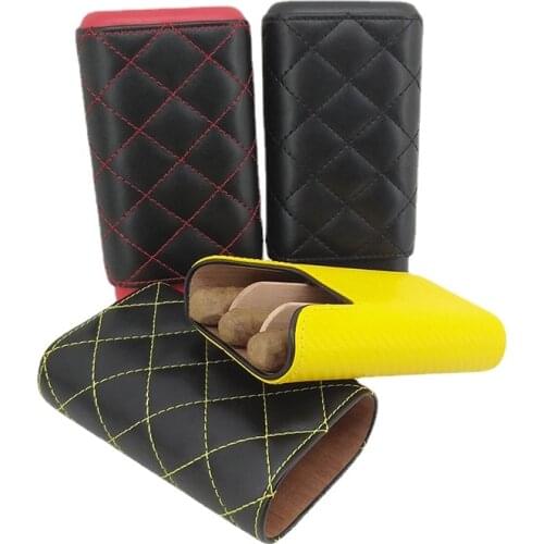 3 Tube Leather Cedar Wood Cigar Case Humidor Box Portable Cigar Box Storage Gadget Tobacco Smoking Accessory
