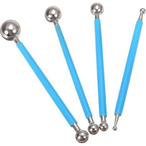4pcs Baking Cake Tools Stainless Steel Ball Fondant Decorating Modelling Tools 8 Heads Pen For Sugar Flower DIY Organizer