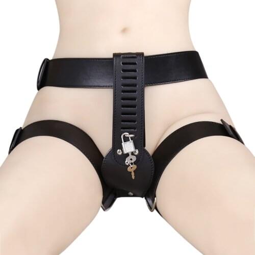 BDSM Women Chastity Belt Lock Shorts Sexy Underwear PU Leather AdjustableT-back Restraint Lingerie Briefs Sex Bondage