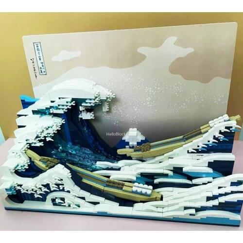 The Great Wave off Kanagawa MOC Building Blocks Waves 3D Painting Pixel Art Mosaic Painting DIY Brick Toys For Kid Gift