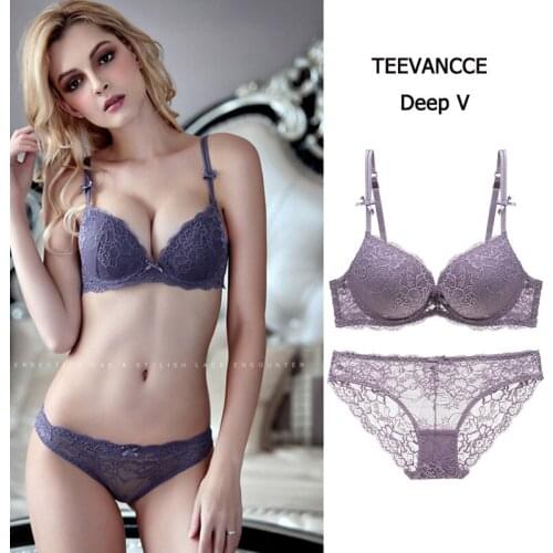 Super Gather Purple Bras Women Underwear Set Cotton Brassiere Thick Push Up Bra Set Embroidery Lace Lingerie Sets Sexy