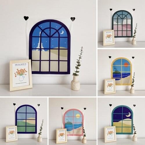 Korean Window Scenery Hanging Cloth Starry Sky Beach Printed Background Cloth Wall Hanging Painting Bedroom Dormitory Decoration