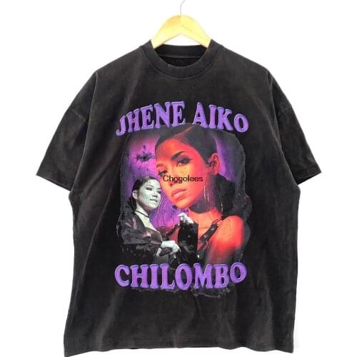 Jhene Aiko DTG Printed Graphic T Shirt on Heavyweight Modern Vintage Garment Dyed Blanks in Washed Black