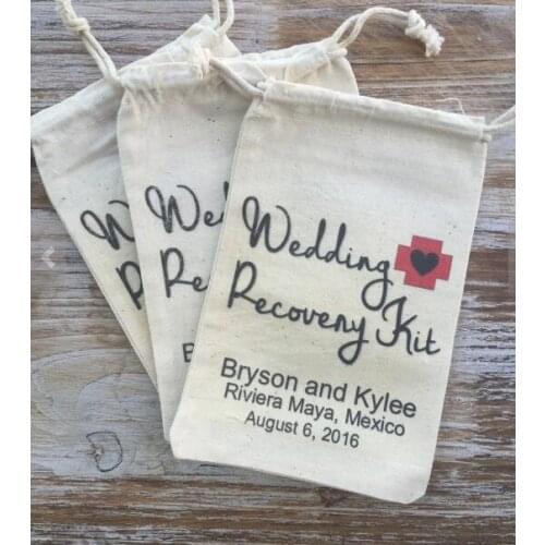 Custom recovery wedding Party first aid Hangover Kit jewelry favor muslin Bags Bachelorette hen bridal shower favors