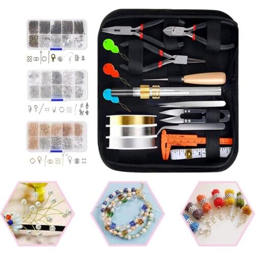 Jewelry Piler Tool Wire Cutter/Round Nose Pliers Side Cutting Pliers Measure Tape Beading Tweezers Awls Jewelry Findings Set