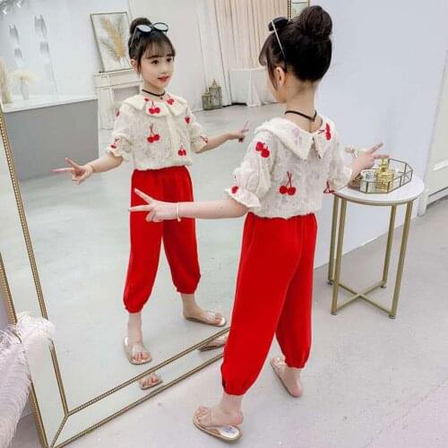 Baby Girl Clothes Suits Hot Summer Children Kids Toddler Turn-down Collar Tops+Pants 2Pieces Casual Summer Girls Clothing Set
