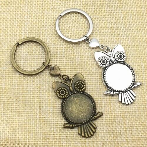 Love Peach Heart Owl Shape Cabochon Base Fit Round 20mm Diamond Diy Keychain Zinc Alloy Key Rings Jewelry Finding Diy Making