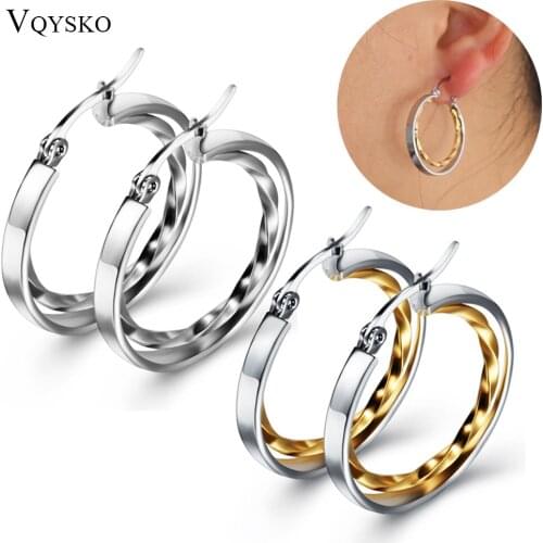 Fashion Interweave Twist Stainless Steel Circle Geometric Round Hoop Earrings for Women Accessories Retro Party Jewelry Female