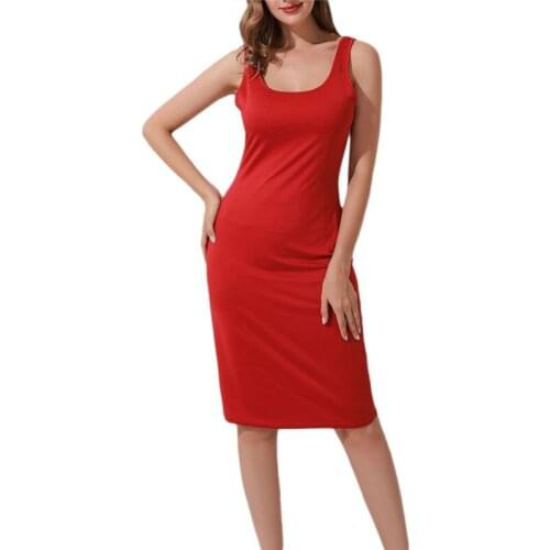 Fashion Women Casual Summer Dress Plus Size O-neck Tank Top Loose Clothing Sexy Ladies Solid Sleeveless Dresses XXL