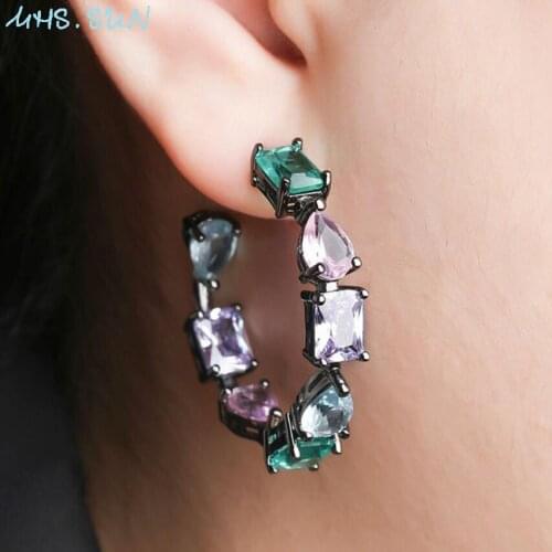 MHS.SUN Fashion Geometric Round Earring With Cubic Zircon Jewelry Colorful Crystal Hoop Earrings For Female Party Gift 1Pair
