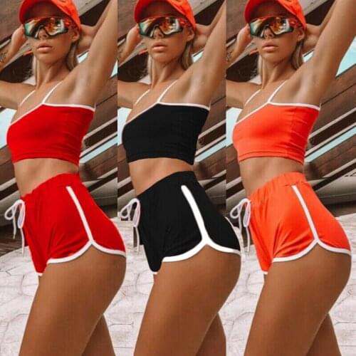 Fashion Hot Women Sexy Suit Workout Sports String Vest Shorts Sets Outfit Ladies Running Sport Gym Clothes Set