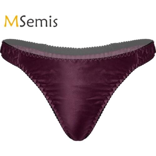 Swimwear Mens Low Waist Silky Satin Thongs Panties Frilly T-back Underwear Solid Color Elastic Waistband Briefs Underpants
