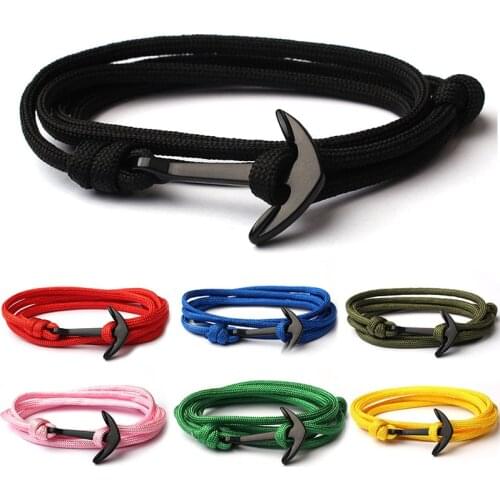 Men Bracelet Black Alloy Anchor Bracelet Multilayer Rope Chain Paracord Bracelet For Women Men Navy Style Gift