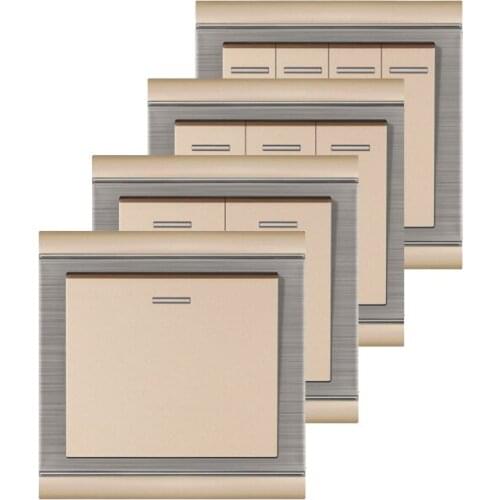 Wall Switch 1/2/3/4 Gang 1 2 Way Luxury Champagne Gold Stainless Steel Brushed PC Panel 10A Light Switch On/Off Wall Interruptor