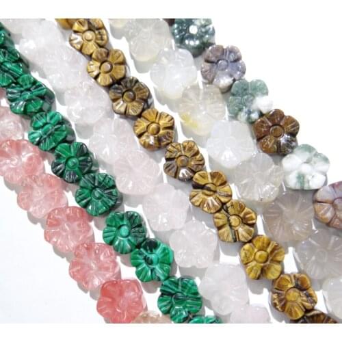 Natural tiger eye stone crystal malachite 15*15mm Sculptured Plum blossom Loose Beads for DIY Jewelry Making bracelet necklace