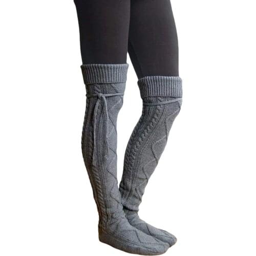 New Fashion Female Autumn Winter Knitted Warm Stockings Solid Color Long Tube Woolen Stocking Black White Gray Red