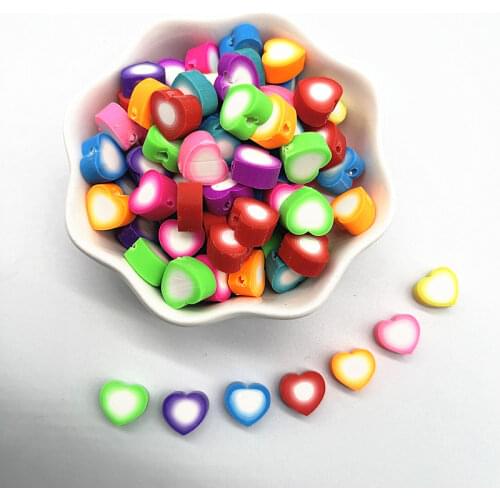 New 30pcs 10mm Heart-shaped Beads Polymer Clay Spacer Loose Beads for Jewelry Making DIY Bracelet Accessories #31