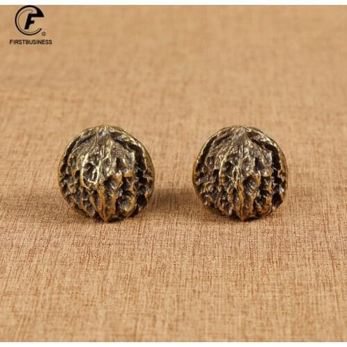 A Pair Vintage Copper Solid Walnut Handle Ball Elderly Health Care Ball Hand Ball Health Exercise Ball Stress Relief for Oldman