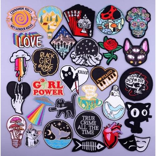 Cat Flower Fusible Patch Cartoon Letter Patches On Clothes DIY Iron On Patches For Clothing Sticker Hippie Punk Clothing Badge