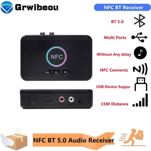 NFC 5.0 Bluetooth Receiver A2DP AUX 3.5mm RCA Jack USB Smart Playback Stereo Audio Wireless Adapter For Car Kit Speaker