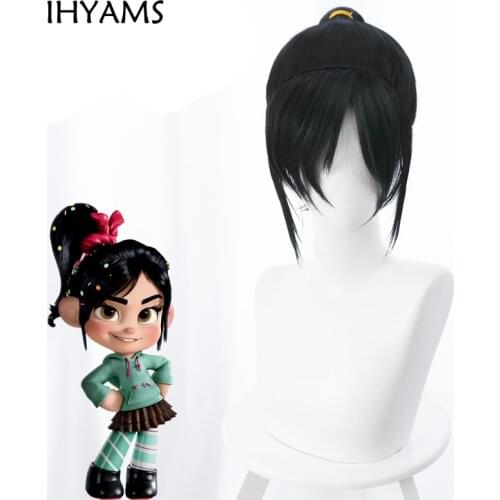 Ralph Breaks the Internet Cosplay Wig Vanellope von Schweetz Black Wig Halloween Cosplay Prop + Wig Cap